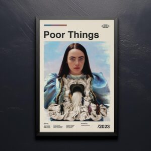 Mid-century modern Poor Things movie poster with vintage wall art design