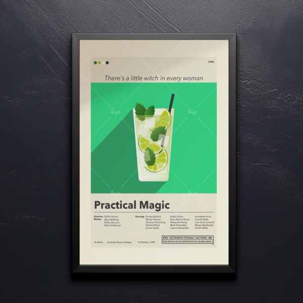 Practical Magic movie poster by 20th Century Studios, mid-century modern style
