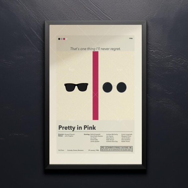 Pretty in Pink movie poster in mid-century modern art style