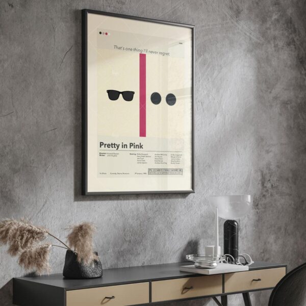 Pretty in Pink movie poster in mid-century modern art style