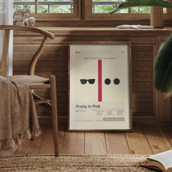 Pretty in Pink movie poster in mid-century modern art style