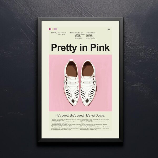 Pretty in Pink movie poster in mid-century modern style