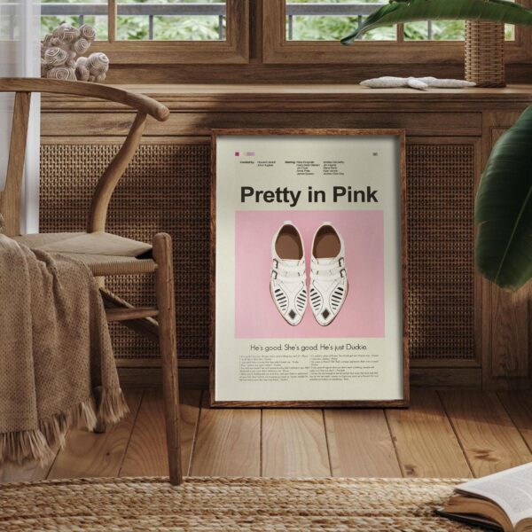 Pretty in Pink movie poster in mid-century modern style