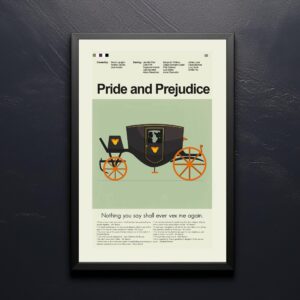 Mid-century modern Pride and Prejudice movie poster with 20th century art style