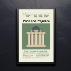 Mid-century modern movie poster for Pride and Prejudice with 20th century design