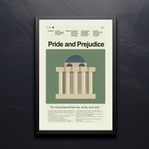 Mid-century modern movie poster for Pride and Prejudice with 20th century design