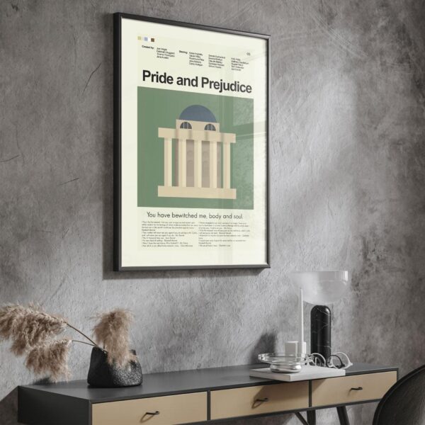 Mid-century modern movie poster for Pride and Prejudice with 20th century design