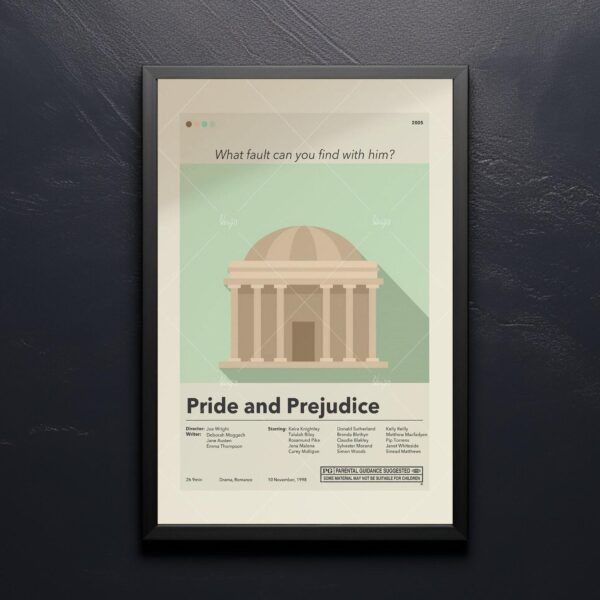 Mid-century modern Pride and Prejudice movie poster art design