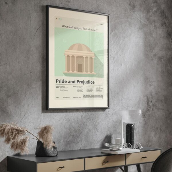 Mid-century modern Pride and Prejudice movie poster art design