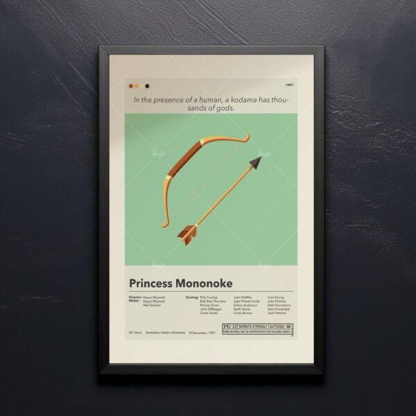 Mid-century modern Princess Mononoke movie poster design artwork