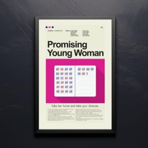 Promising Young Woman movie poster, limited 20th century mid-century modern style