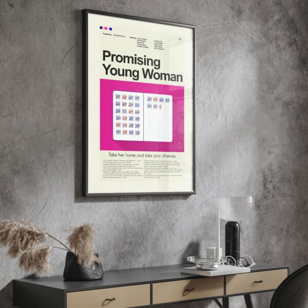 Promising Young Woman movie poster, limited 20th century mid-century modern style