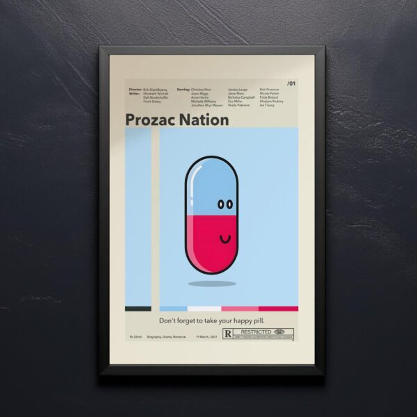 Prozac Nation movie poster in mid-century modern style art