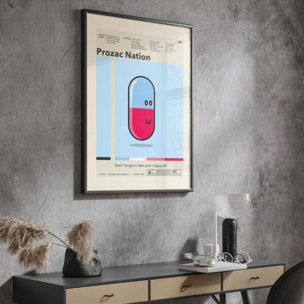 Prozac Nation movie poster in mid-century modern style art