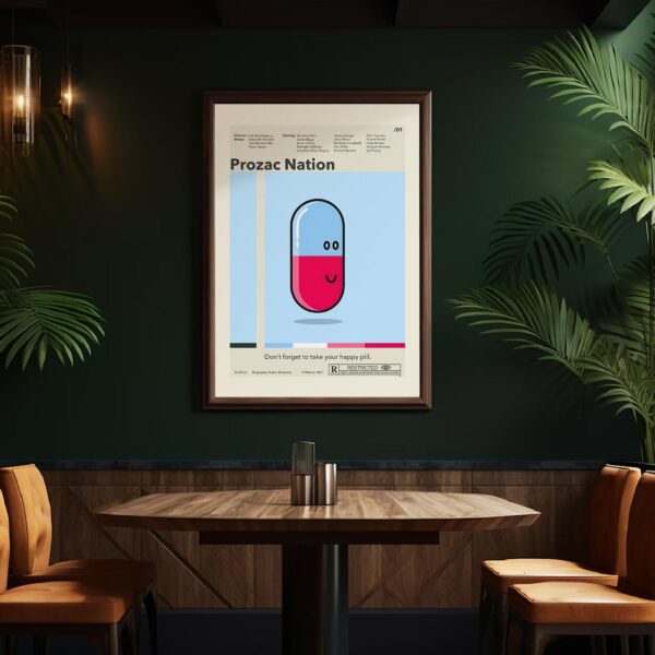 Prozac Nation movie poster in mid-century modern style art