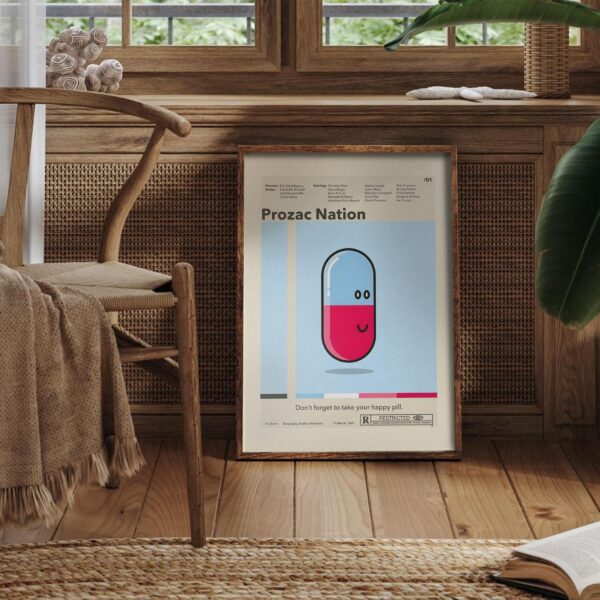 Prozac Nation movie poster in mid-century modern style art