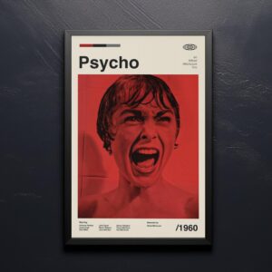 Psycho movie poster from 20th Century Studios in mid-century modern style