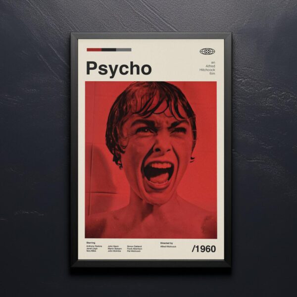 Psycho movie poster from 20th Century Studios in mid-century modern style