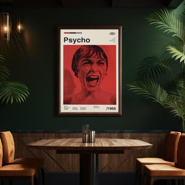Psycho movie poster from 20th Century Studios in mid-century modern style