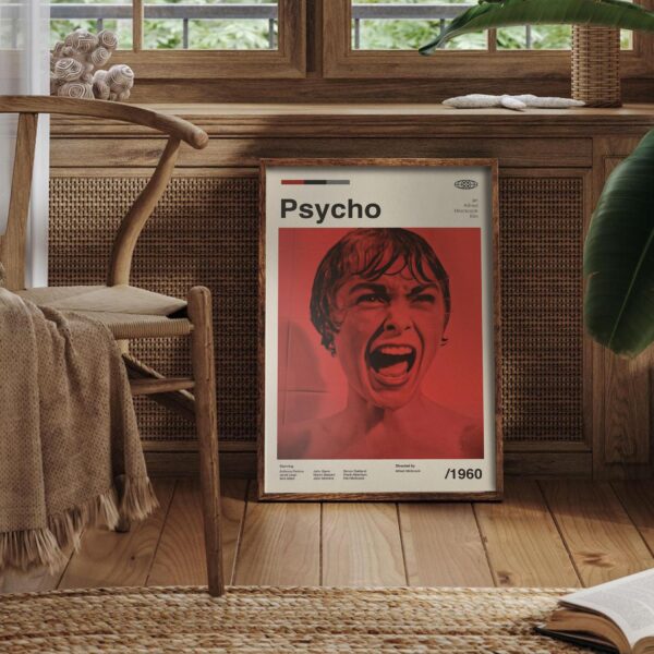 Psycho movie poster from 20th Century Studios in mid-century modern style