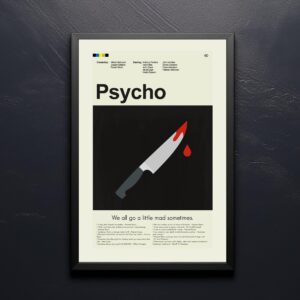 Large mid-century modern Psycho movie poster with vintage design