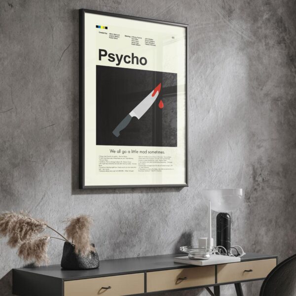 Large mid-century modern Psycho movie poster with vintage design