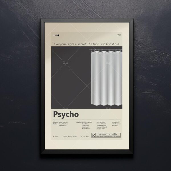 Mid-century modern Psycho movie poster with graphic design style
