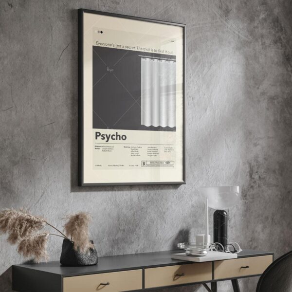 Mid-century modern Psycho movie poster with graphic design style