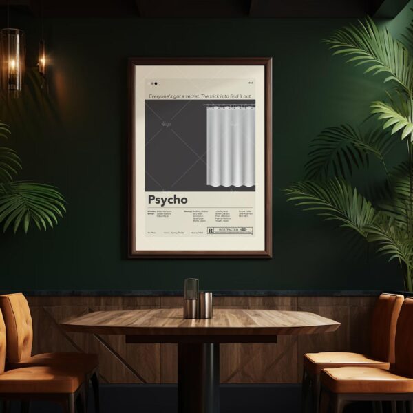 Mid-century modern Psycho movie poster with graphic design style