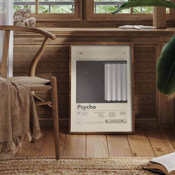 Mid-century modern Psycho movie poster with graphic design style