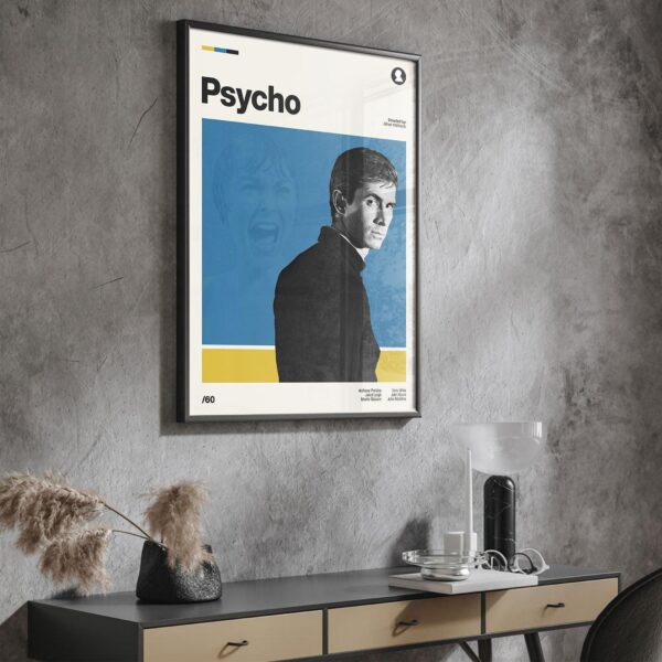 Mid-century poster featuring Psycho movie theme retro art