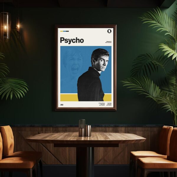 Mid-century poster featuring Psycho movie theme retro art