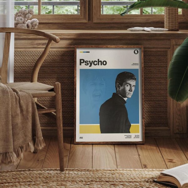 Mid-century poster featuring Psycho movie theme retro art