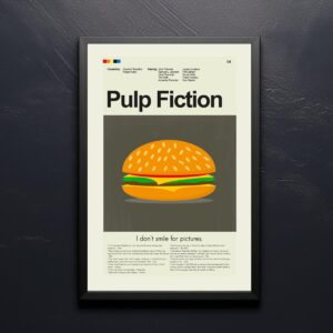 Pulp Fiction mid-century modern style movie poster with vintage furniture