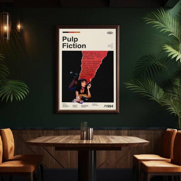 Mid-century modern style Pulp Fiction movie poster with graphic design