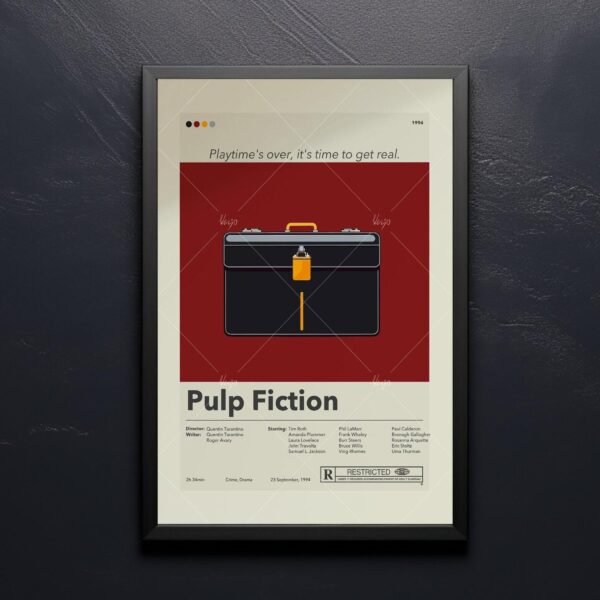 Pulp Fiction movie poster in mid-century modern artistic style
