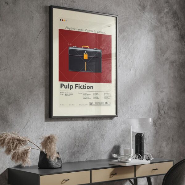 Pulp Fiction movie poster in mid-century modern artistic style
