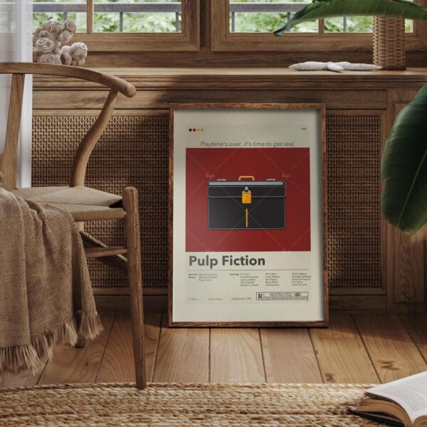 Pulp Fiction movie poster in mid-century modern artistic style