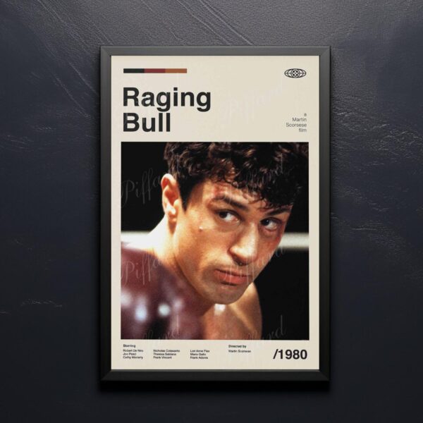 Mid-century modern poster of the Raging Bull movie from mid 20th century