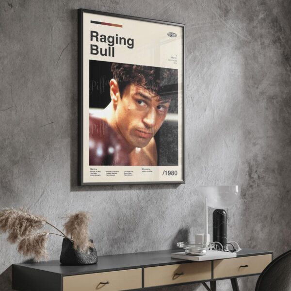 Mid-century modern poster of the Raging Bull movie from mid 20th century