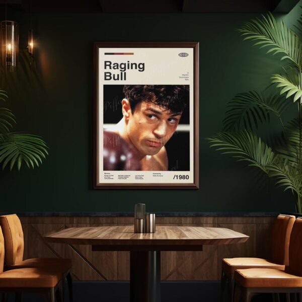 Mid-century modern poster of the Raging Bull movie from mid 20th century