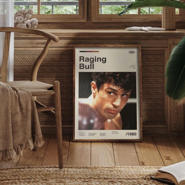 Mid-century modern poster of the Raging Bull movie from mid 20th century