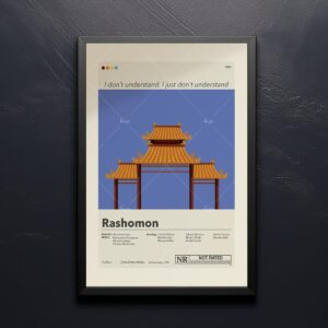 Mid-century modern Rashomon movie poster with vintage graphic design