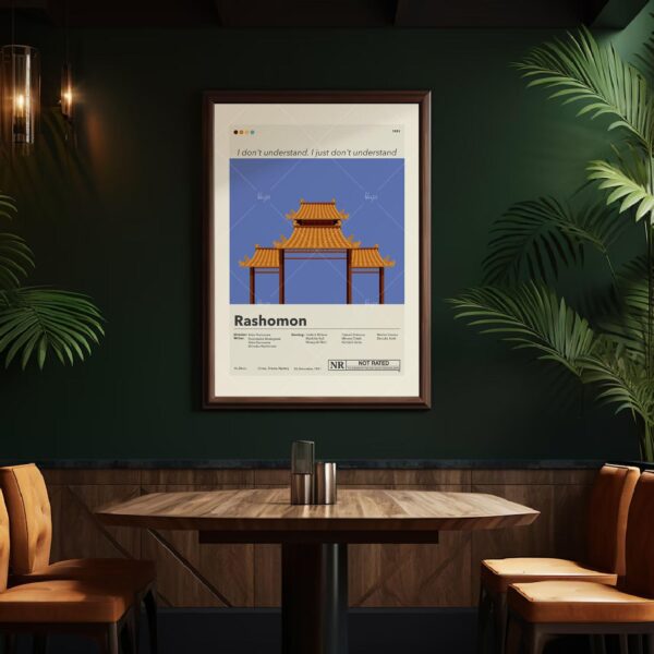 Mid-century modern Rashomon movie poster with vintage graphic design