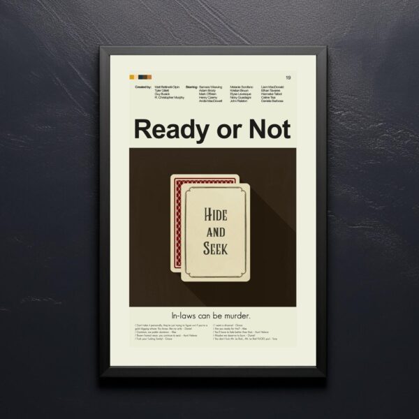 Mid-century modern Ready or Not movie poster art with vintage design elements