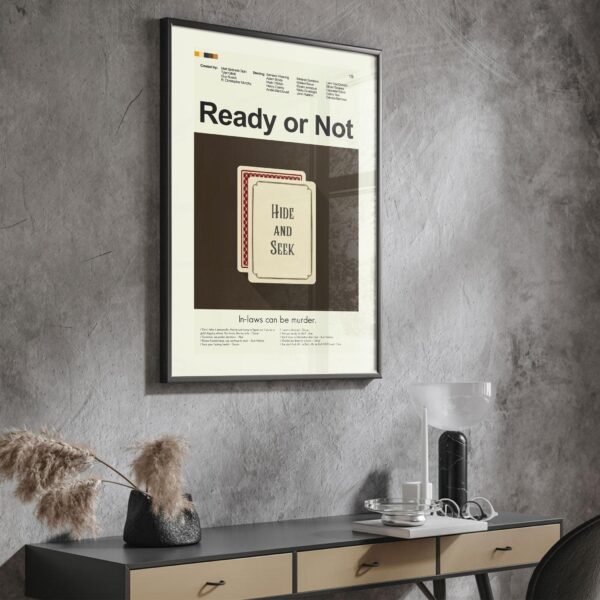 Mid-century modern Ready or Not movie poster art with vintage design elements