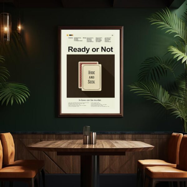 Mid-century modern Ready or Not movie poster art with vintage design elements
