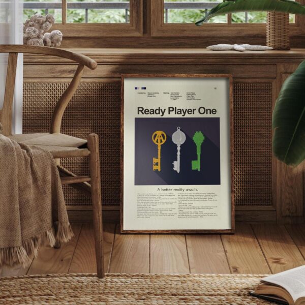 Mid-century modern style Ready Player One movie poster with retro design