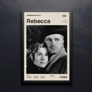 Rebecca movie poster in mid-century modern style with minimalist design