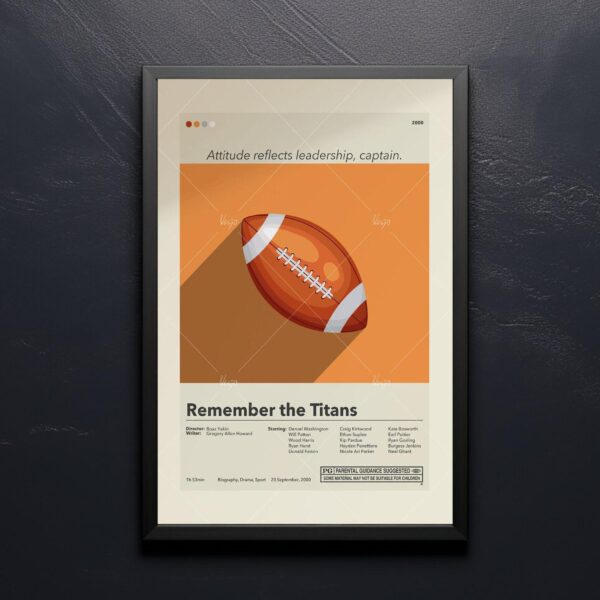 Mid-century modern Remember the Titans movie poster design with vintage style
